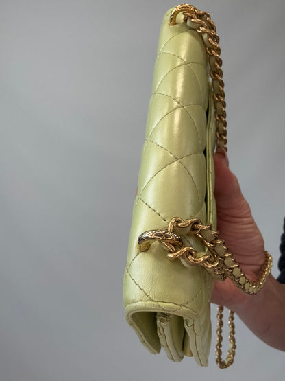 Chanel Quilted Lambskin Wallet On Chain in Pearl Green top right hardware