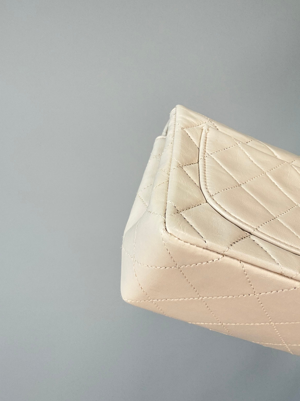 Chanel Quilted White Lambskin Mini Classic Square Flap Bag  back left bottom corner