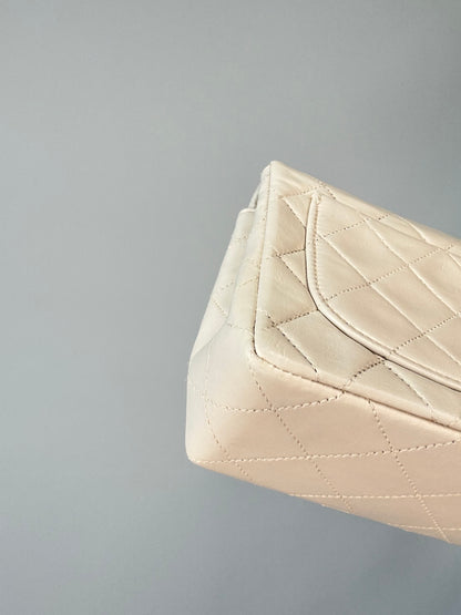 Chanel Quilted White Lambskin Mini Classic Square Flap Bag  back left bottom corner