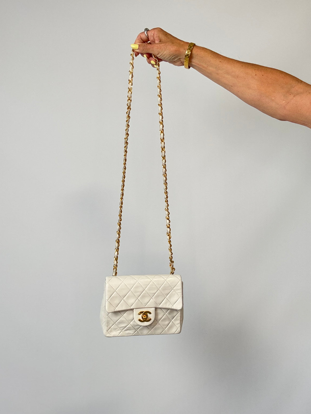 Chanel Quilted White Lambskin Mini Classic Square Flap Bag 