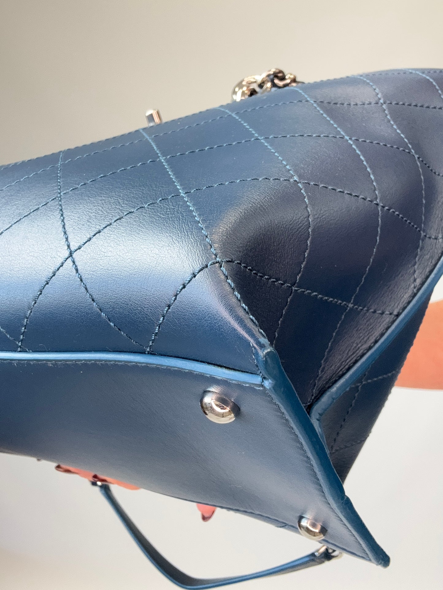 Chanel Ring My Bag Tote in Blue front right bottom corner