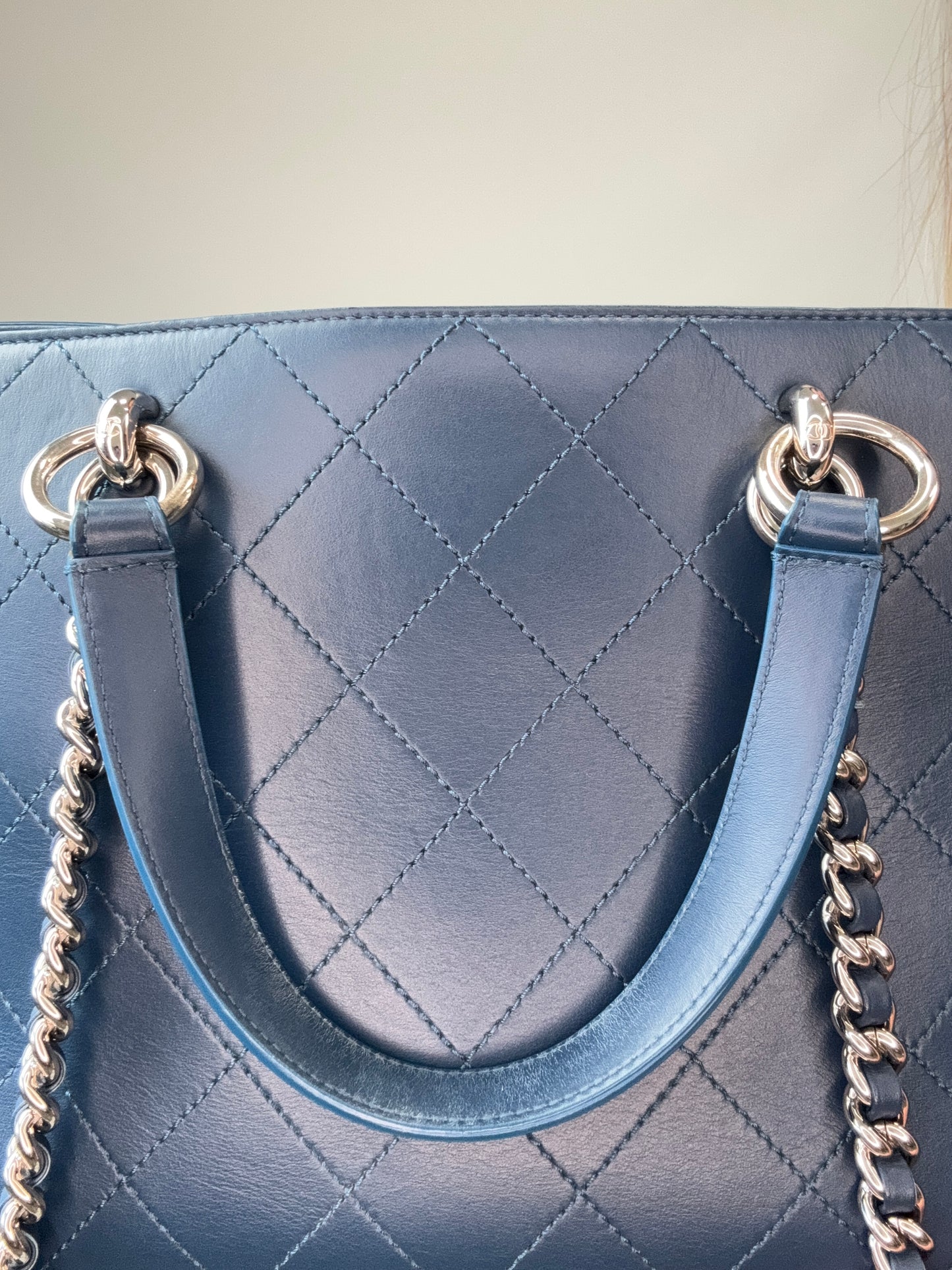 Chanel Ring My Bag Tote in Blue interior of back top handle