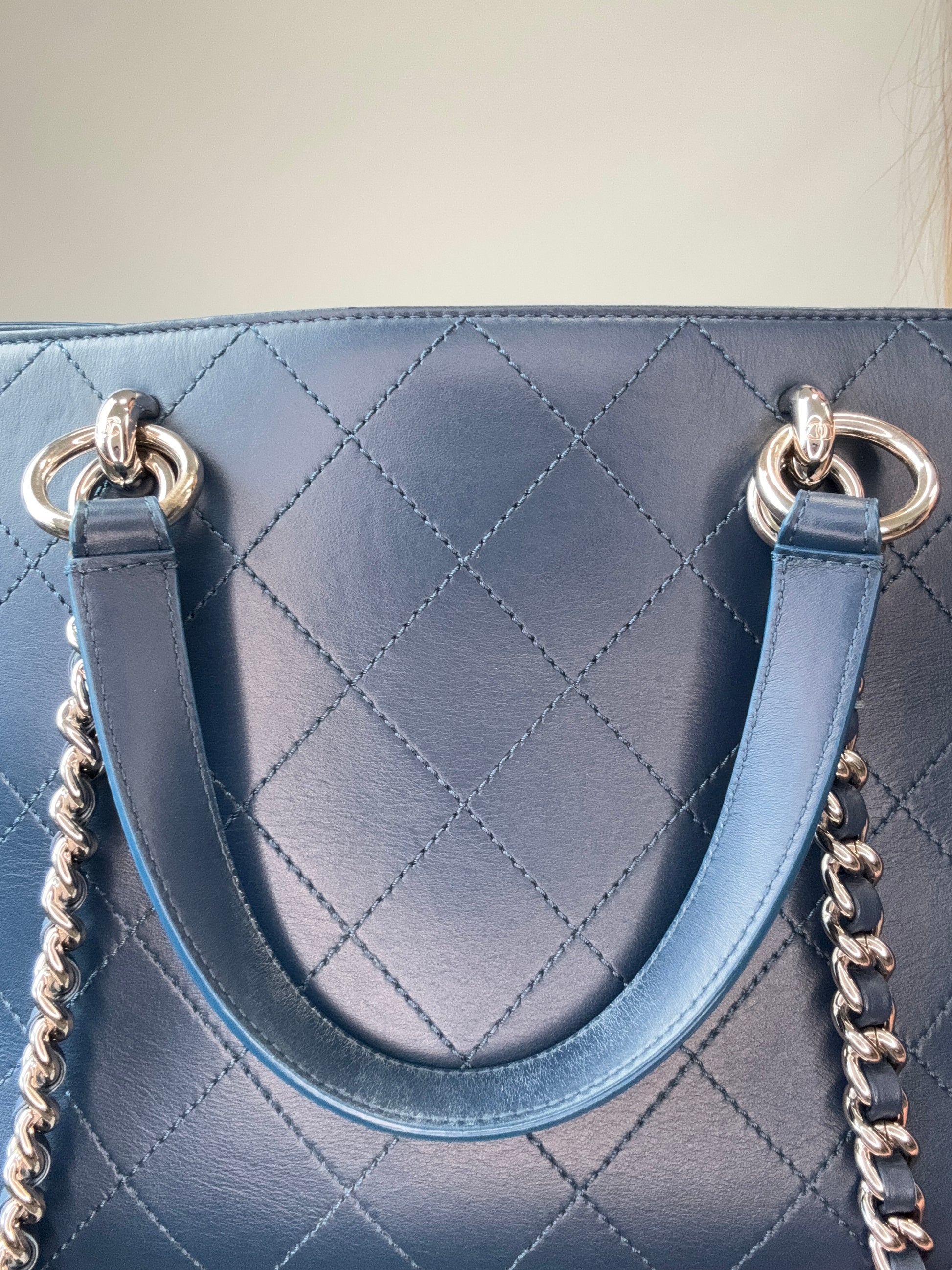 Chanel Ring My Bag Tote in Blue interior of back top handle