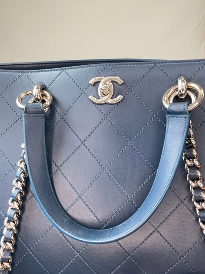 Chanel Ring My Bag Tote in Blue interior of front top handle