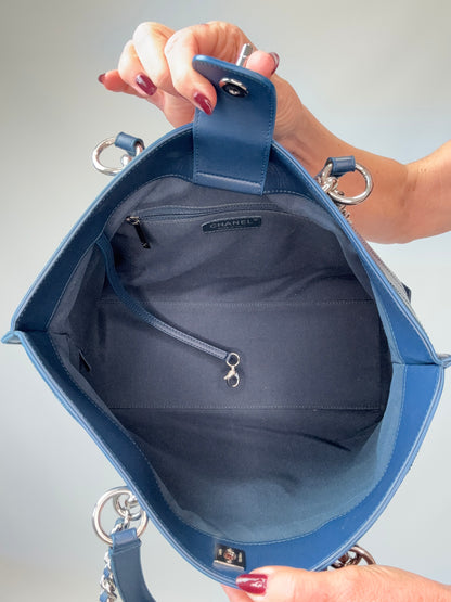 Chanel Ring My Bag Tote in Blue interior of handbag