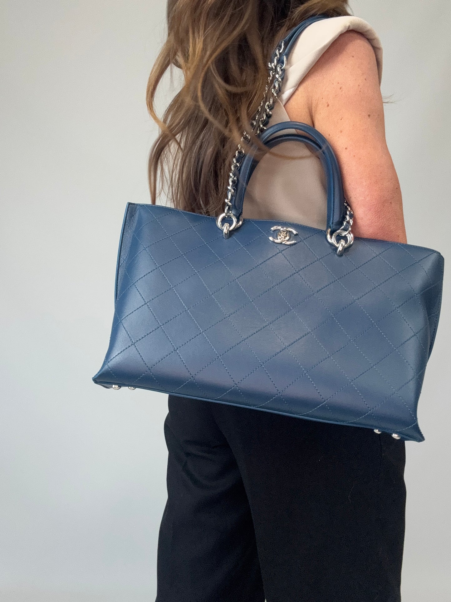 Chanel Ring My Bag Tote in Blue modeled