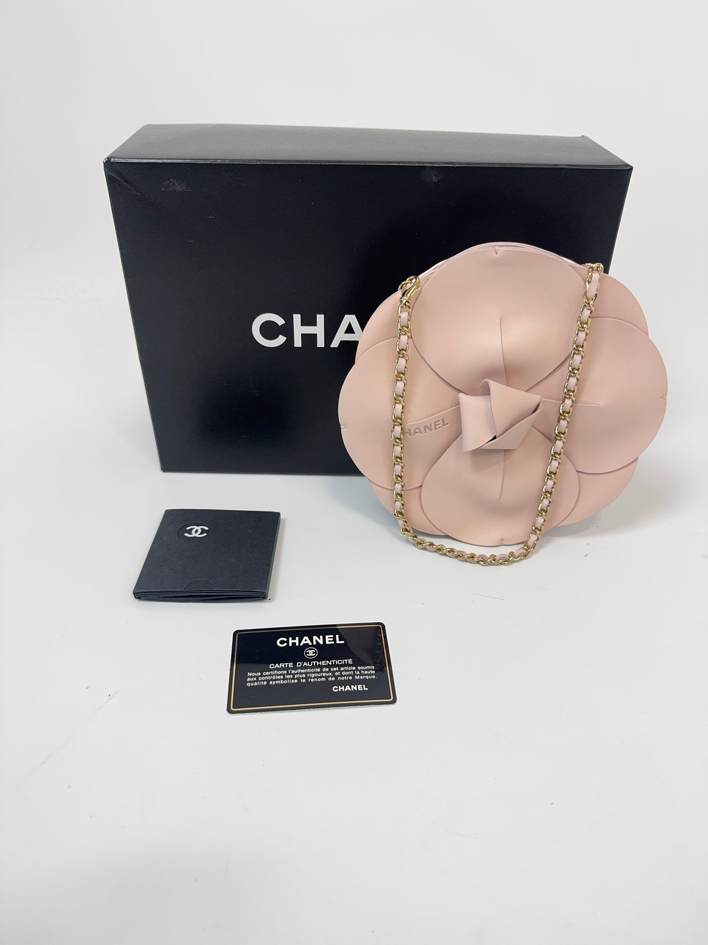 Chanel Runway Pink Leather Camellia Evening Bag Spring 2002 with box and cards