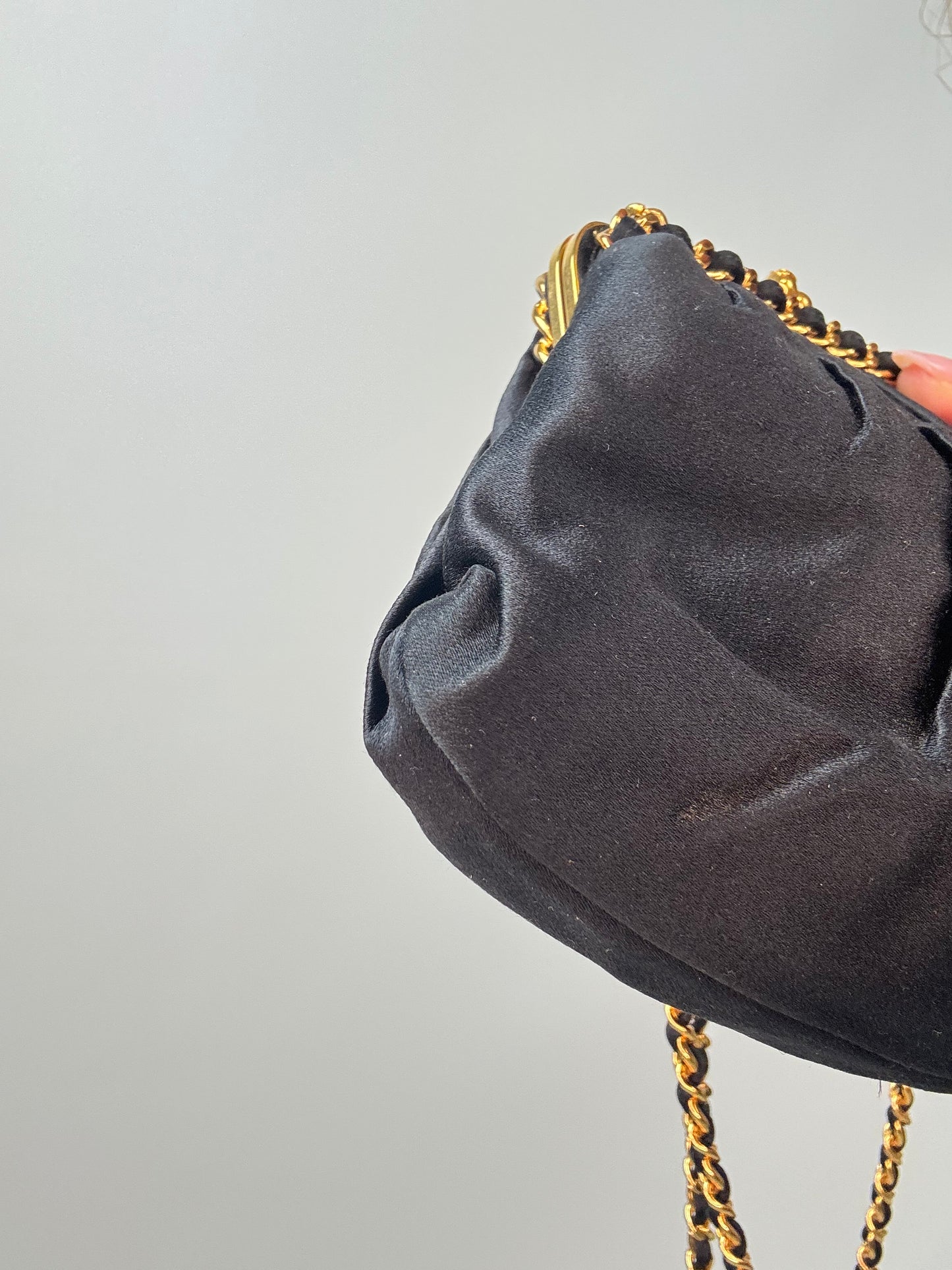 Chanel Satin Kiss Lock Shoulder Bag back left bottom corner