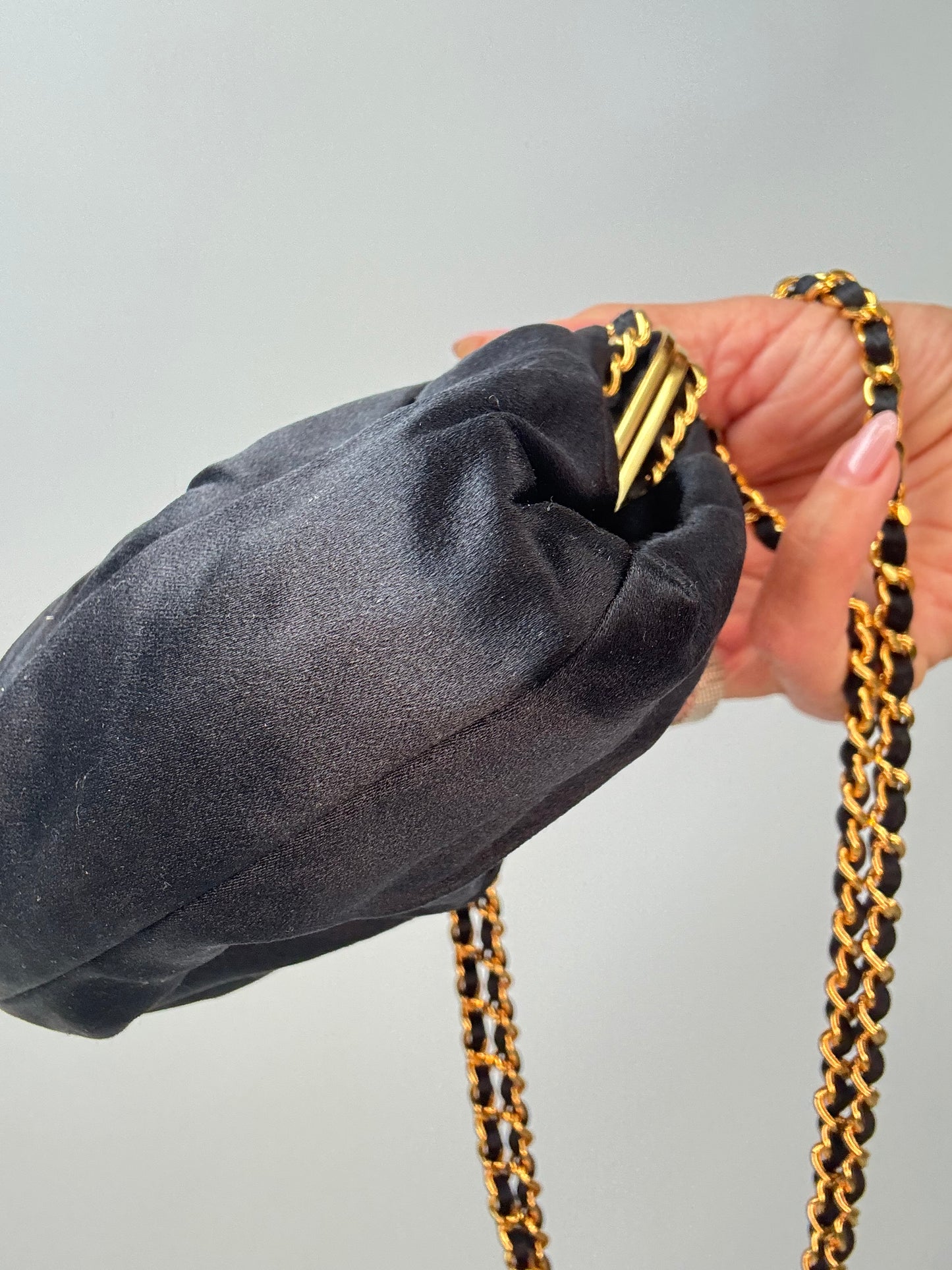 Chanel Satin Kiss Lock Shoulder Bag back right bottom corner
