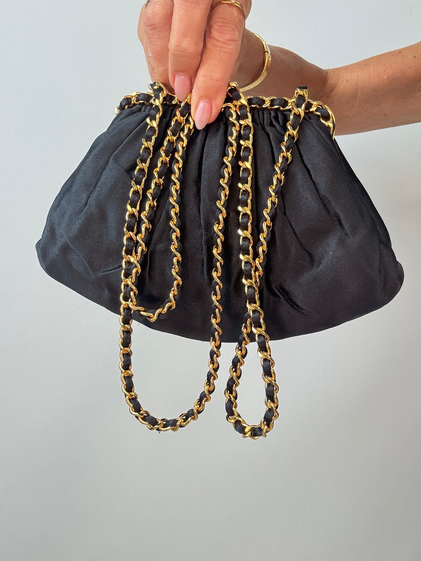 Chanel Satin Kiss Lock Shoulder Bag chain strap
