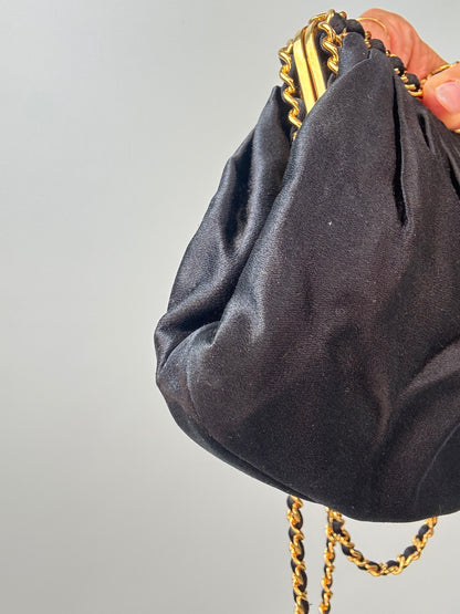 Chanel Satin Kiss Lock Shoulder Bag front left bottom corner
