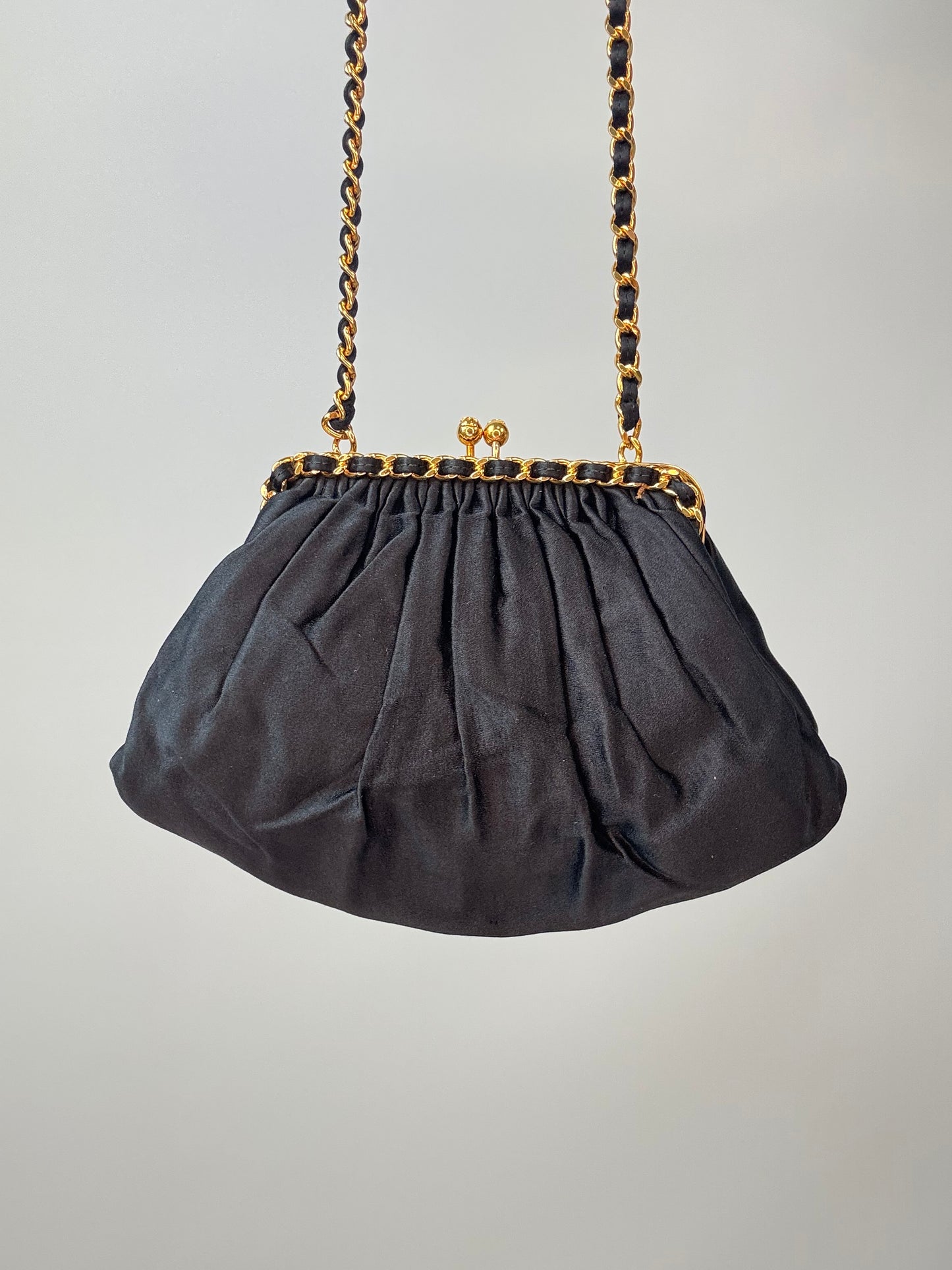 Chanel Satin Kiss Lock Shoulder Bag front of bag