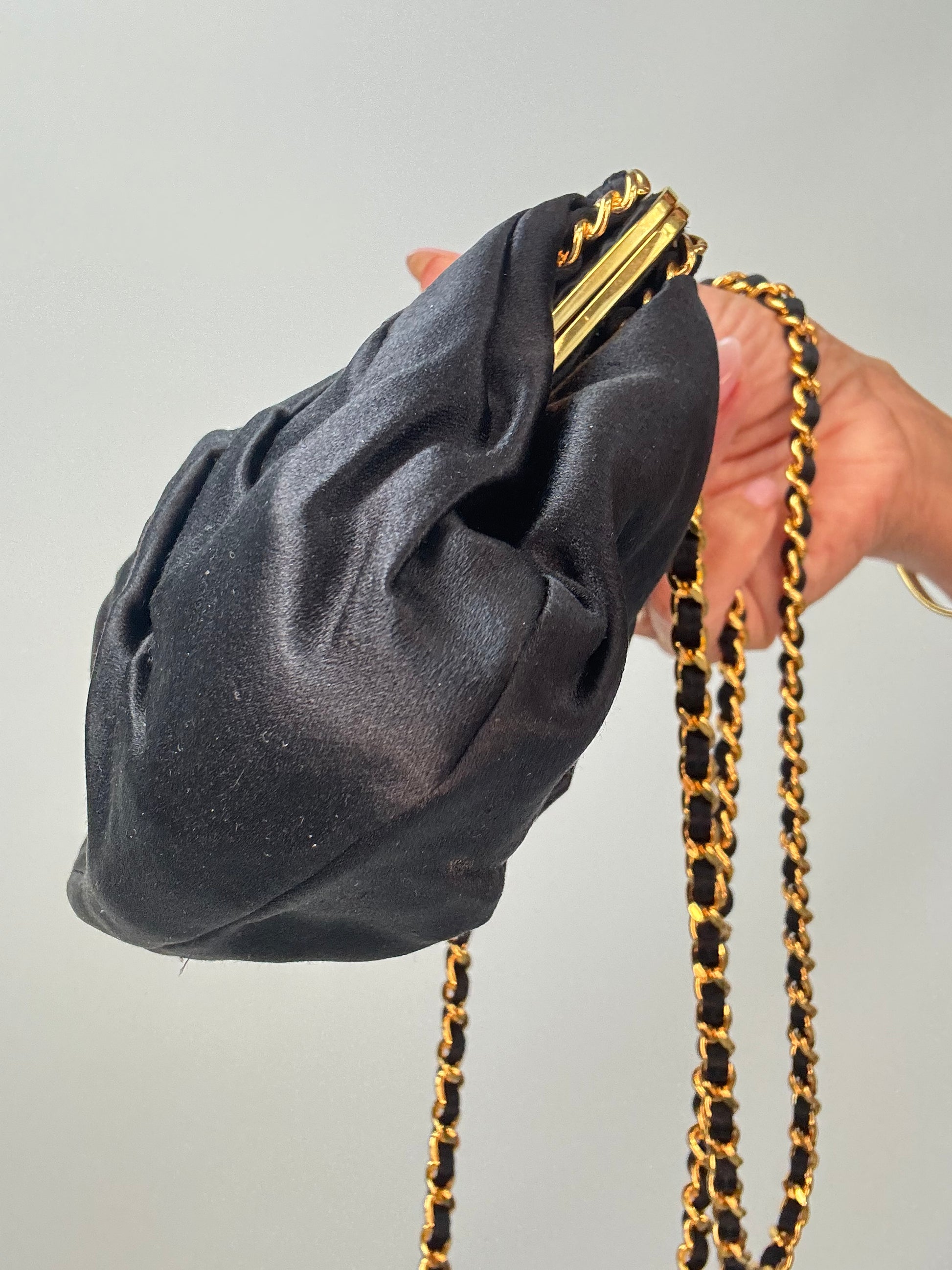 Chanel Satin Kiss Lock Shoulder Bag front right bottom corner