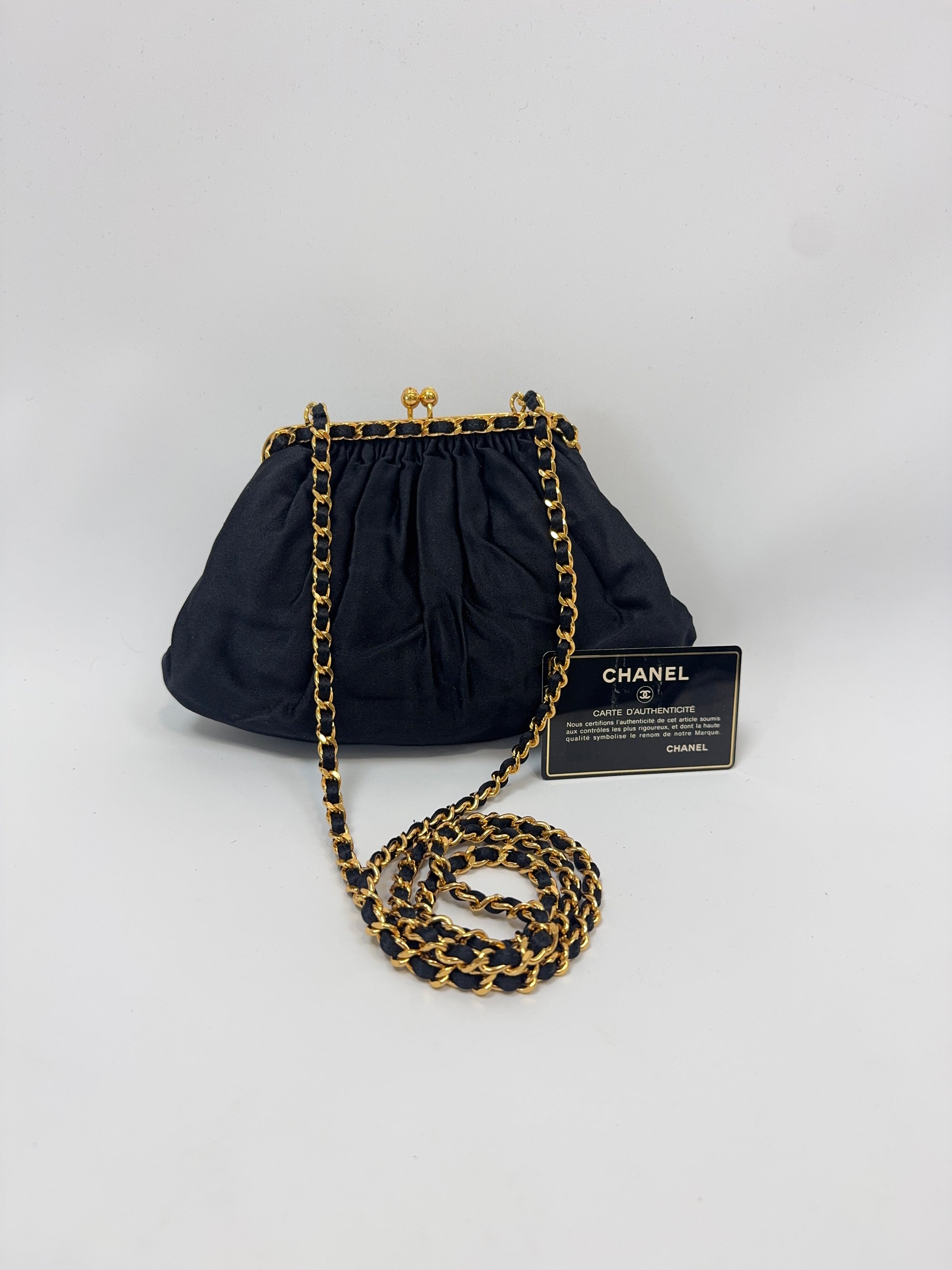 Chanel Satin Kiss Lock Shoulder Bag with authenticity card