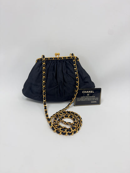 Chanel Satin Kiss Lock Shoulder Bag with authenticity card