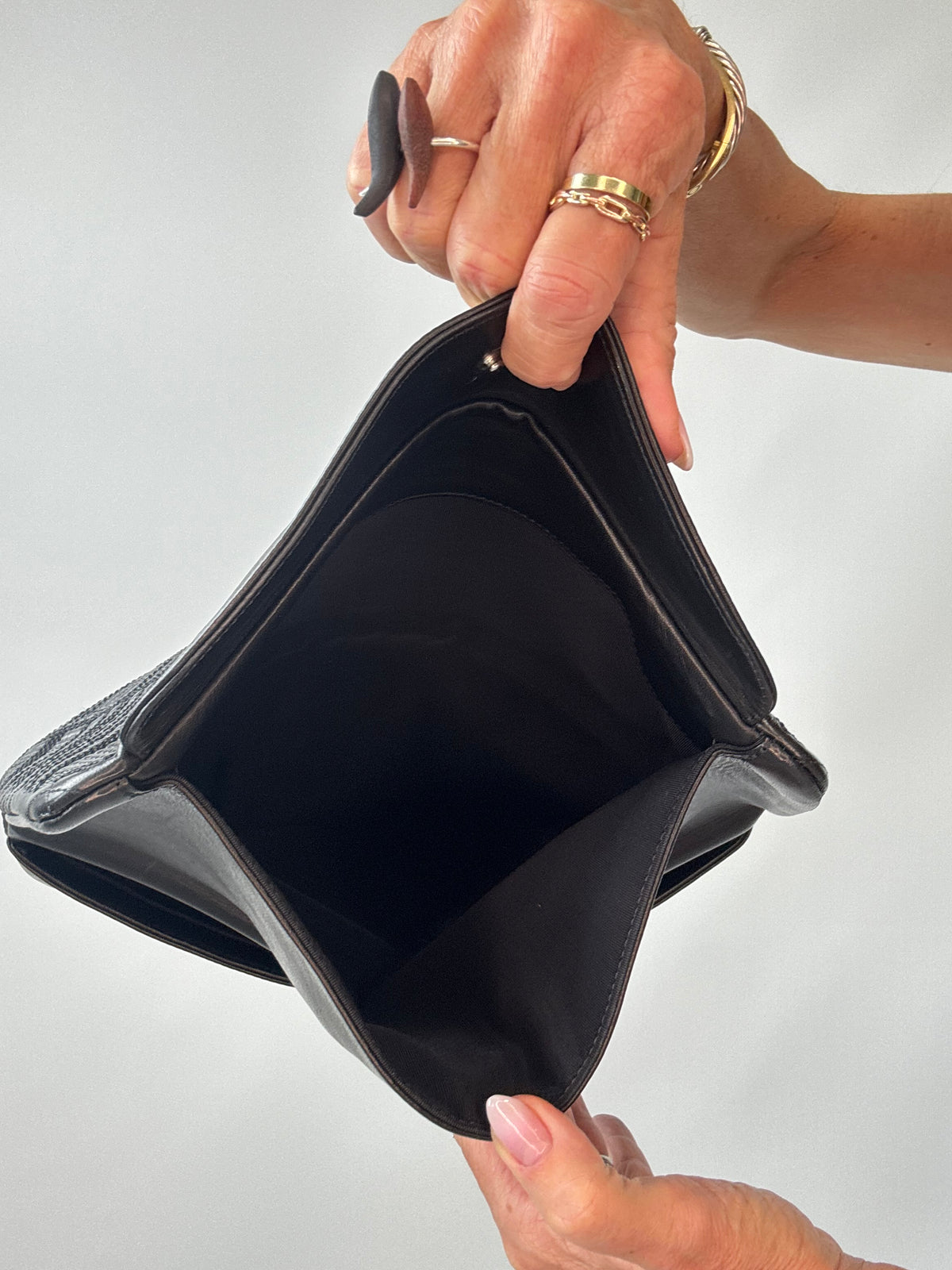 Chanel Sequin Grand Palais Clutch interior of flap
