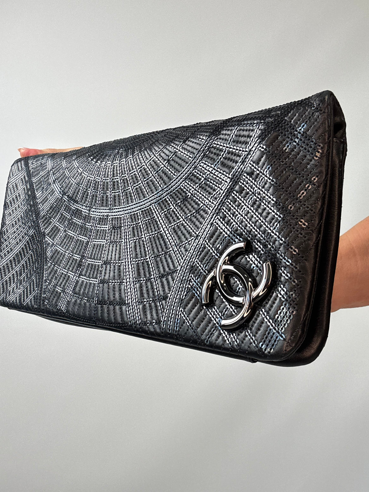 Chanel Sequin Grand Palais Clutch front right side view