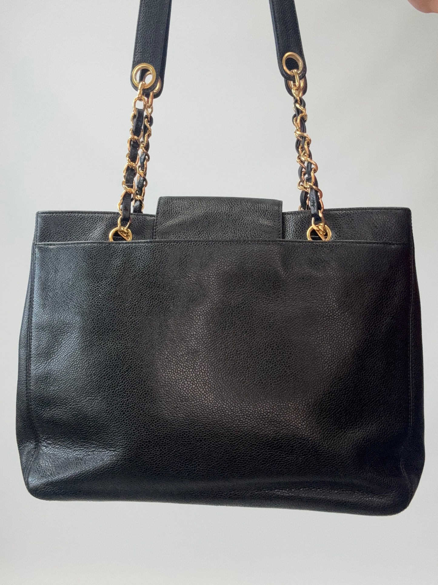Chanel Supermodel Caviar Leather Tote - Black back of handbag 2