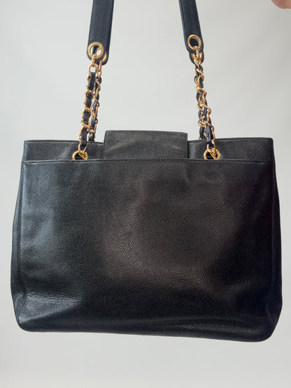 Chanel Supermodel Caviar Leather Tote - Black back of handbag 2
