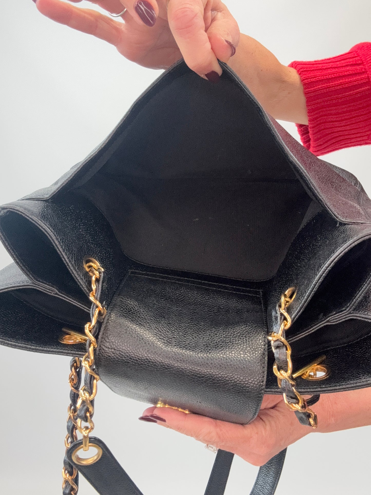 Chanel Supermodel Caviar Leather Tote - Black handbag outer pocket