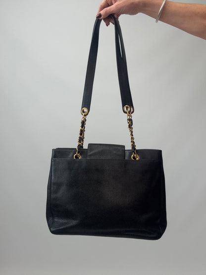 Chanel Supermodel Caviar Leather Tote - Black back of handbag