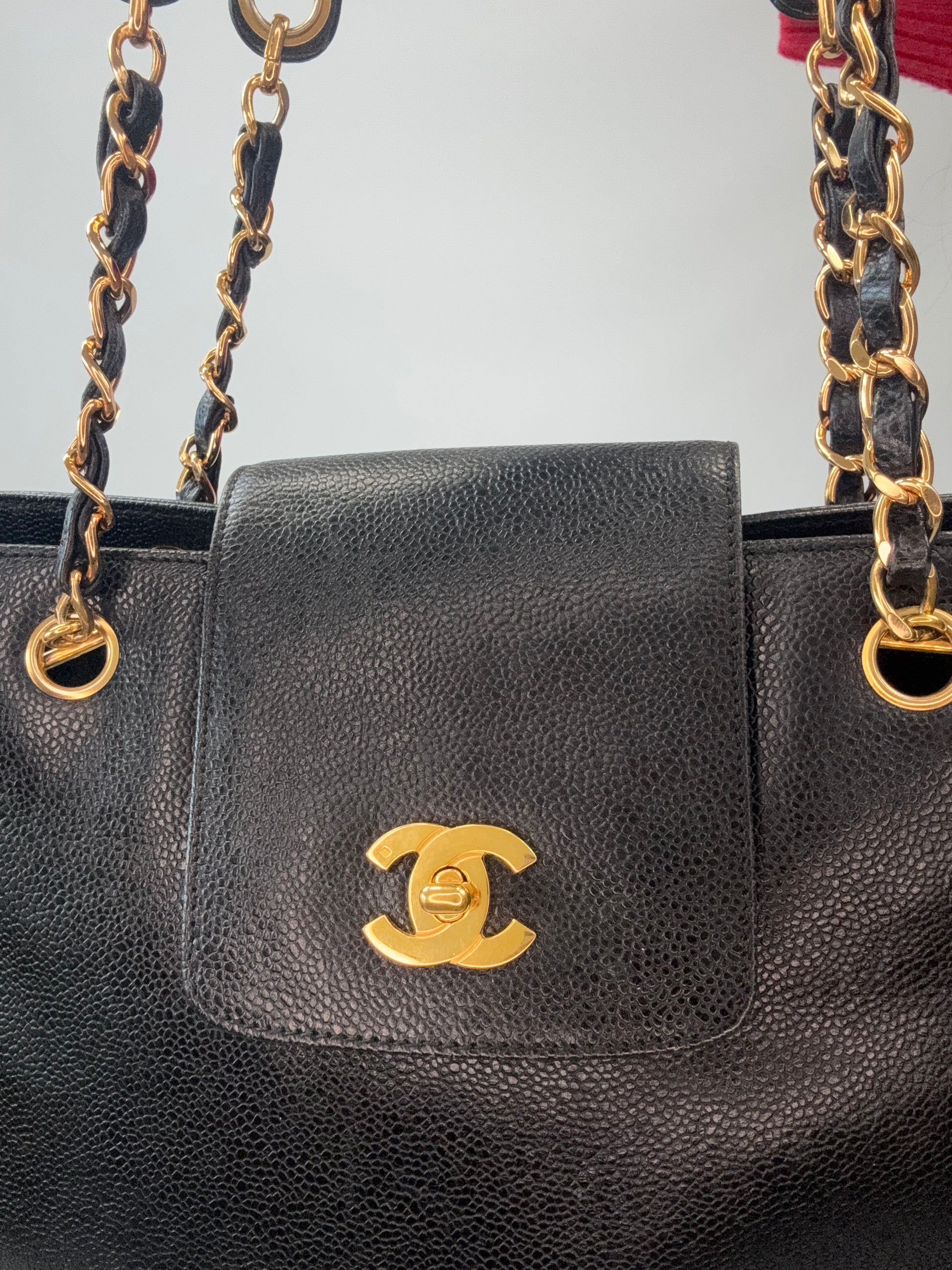 Chanel Supermodel Caviar Leather Tote - Black flap and turrnlock