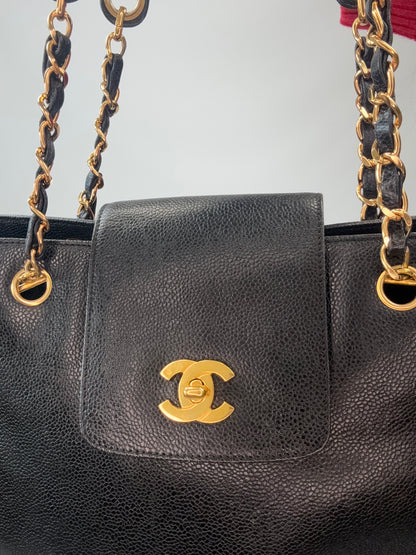 Chanel Supermodel Caviar Leather Tote - Black flap and turrnlock