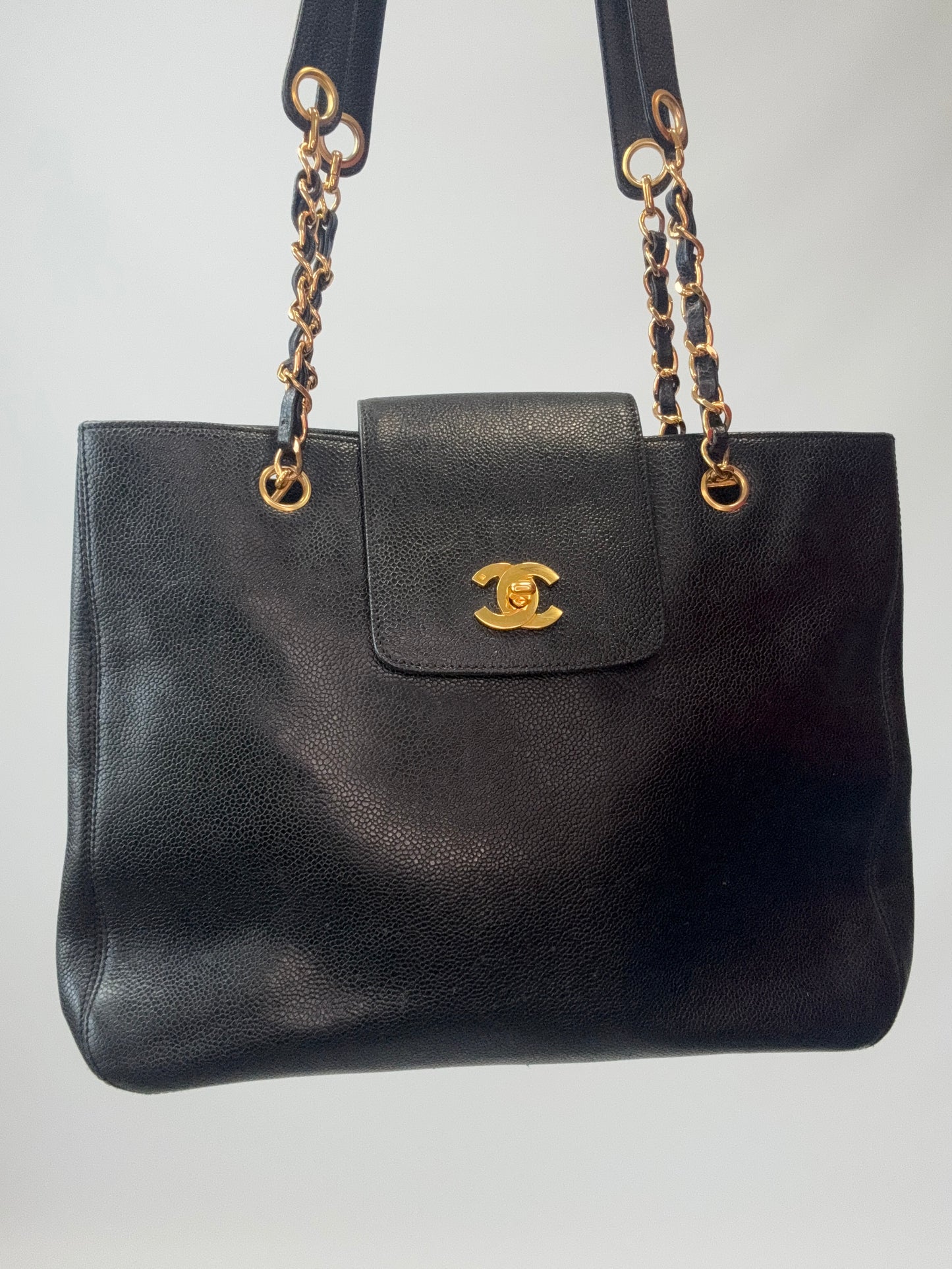 Chanel Supermodel Caviar Leather Tote - Black front of handbag