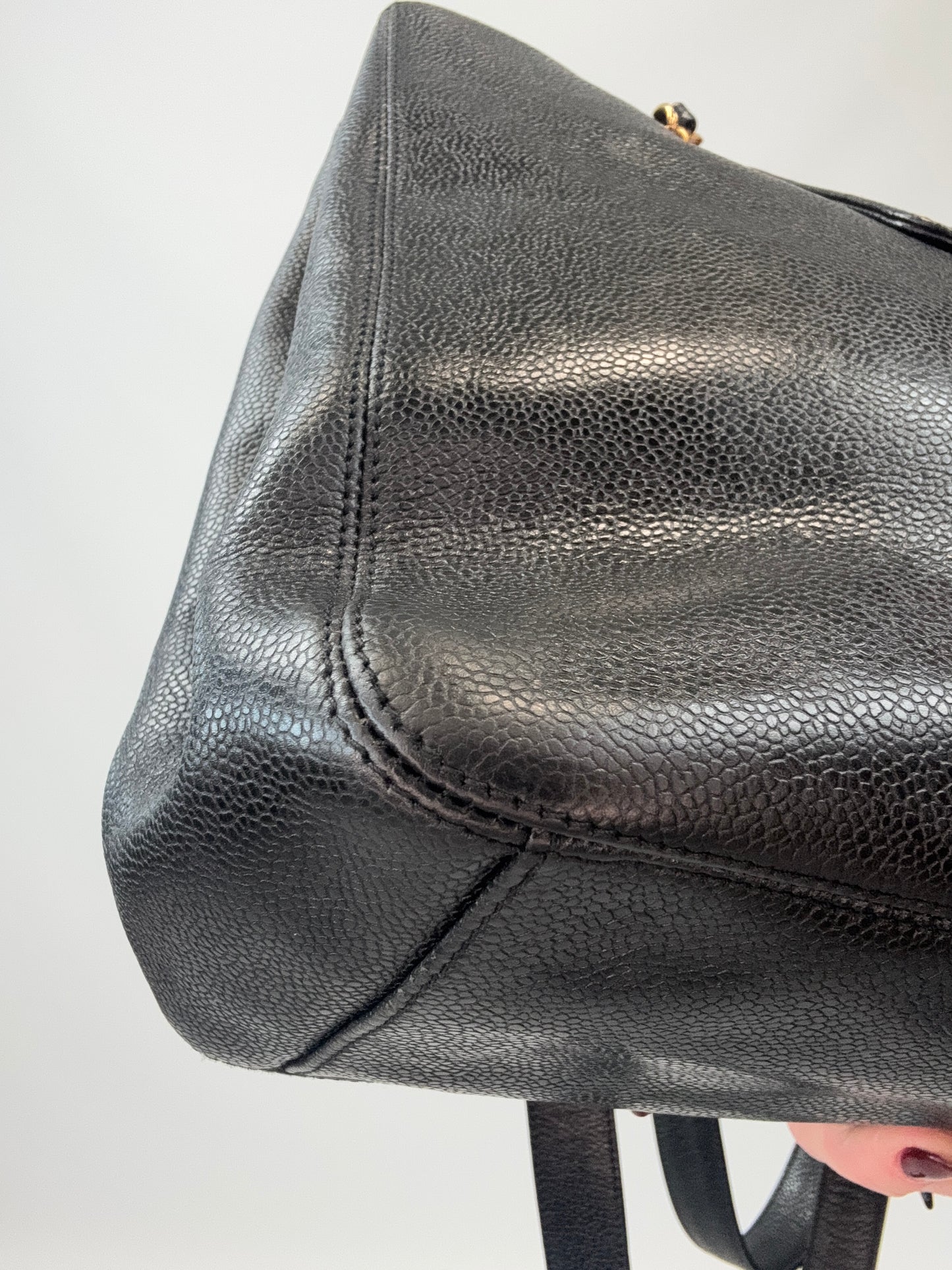 Chanel Supermodel Caviar Leather Tote - Black front left bottom corner