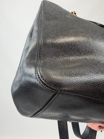 Chanel Supermodel Caviar Leather Tote - Black front left bottom corner