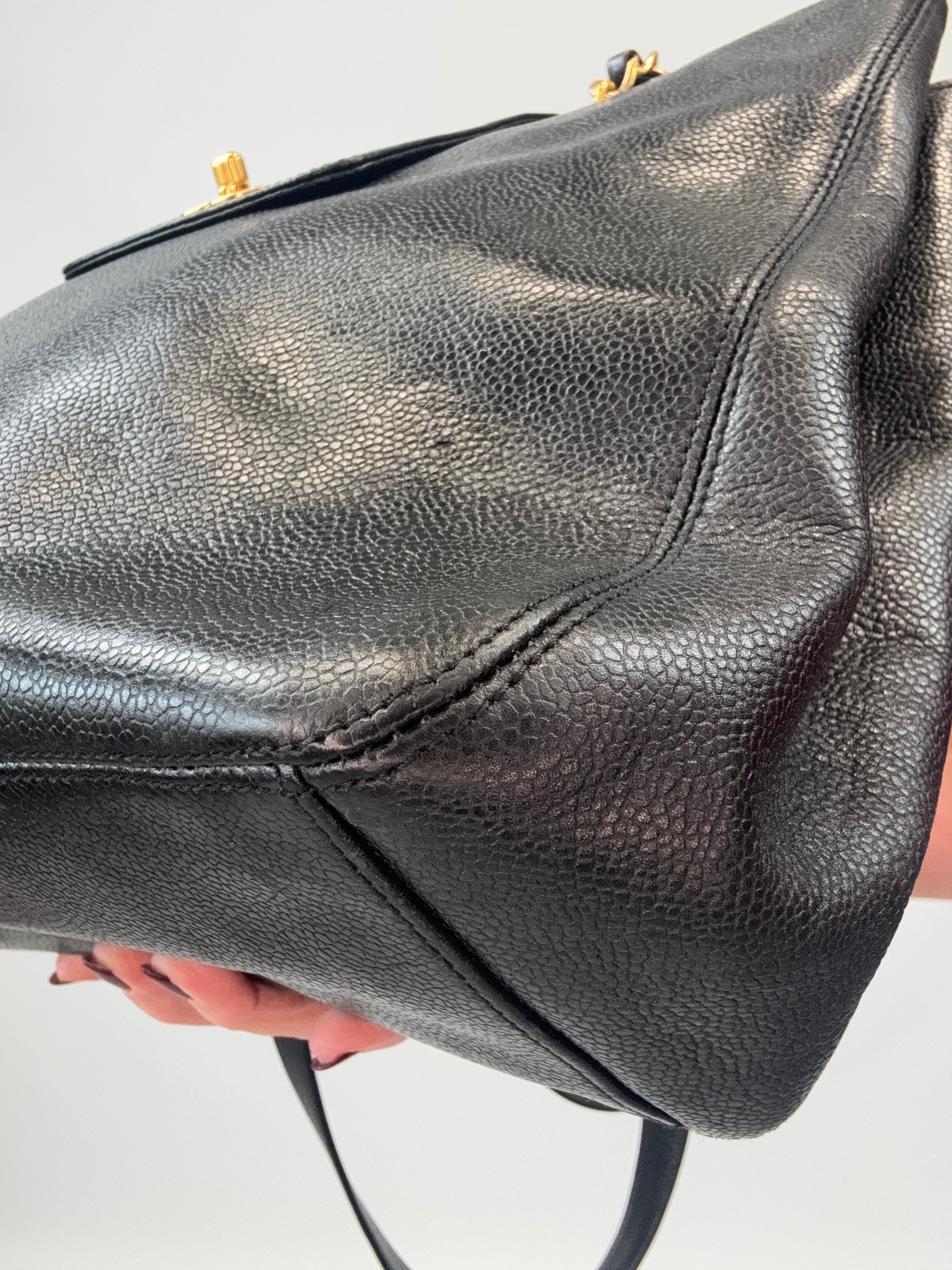 Chanel Supermodel Caviar Leather Tote - Black front right bottom corner