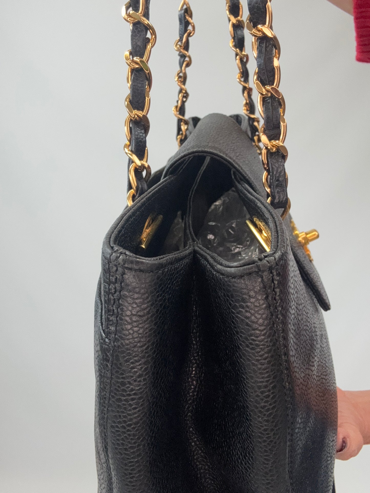 Chanel Supermodel Caviar Leather Tote - Black left side top