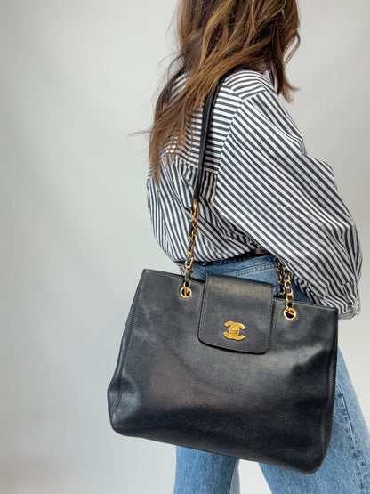 Chanel Supermodel Caviar Leather Tote - Black modeled