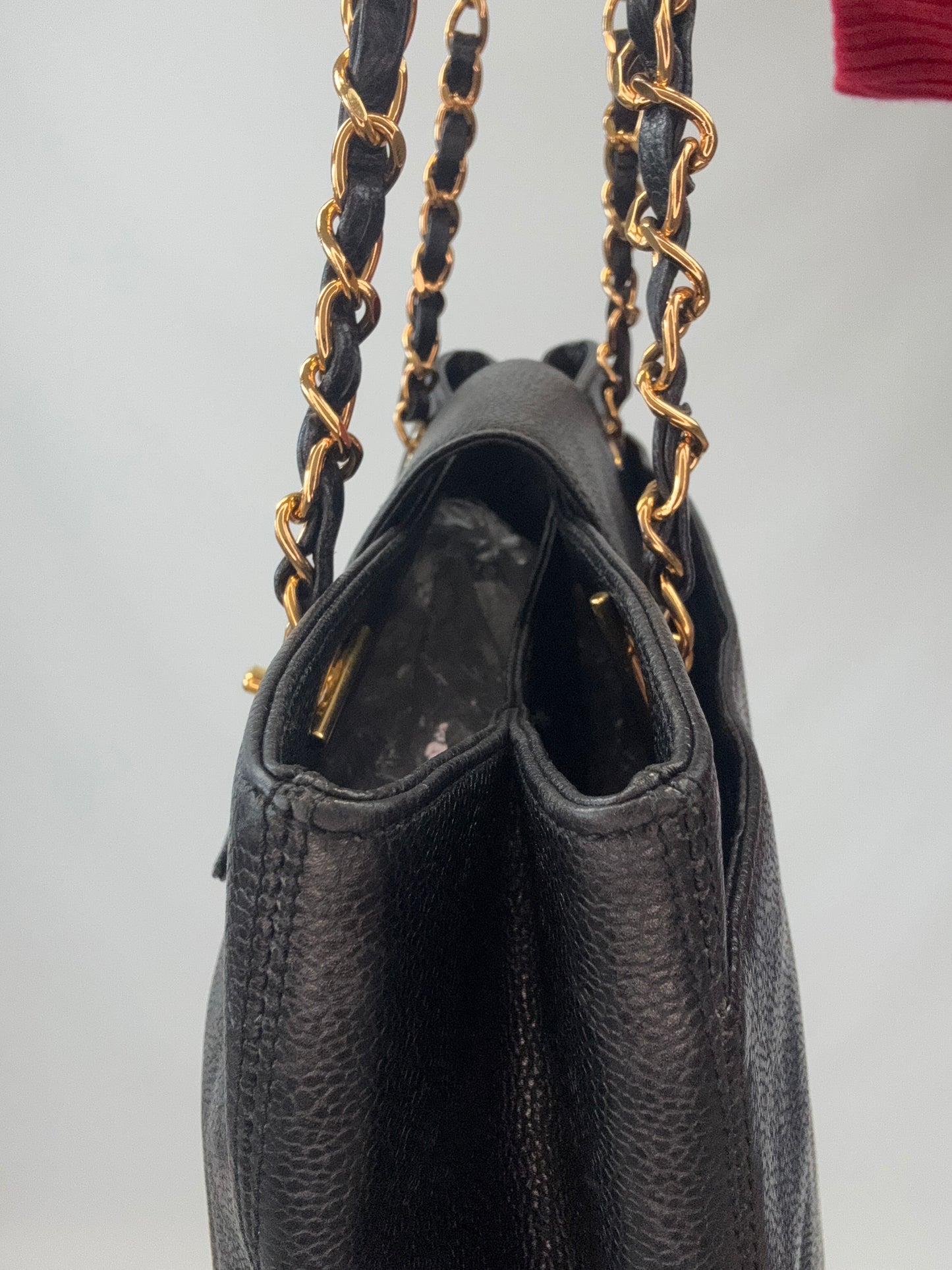 Chanel Supermodel Caviar Leather Tote - Black right side top