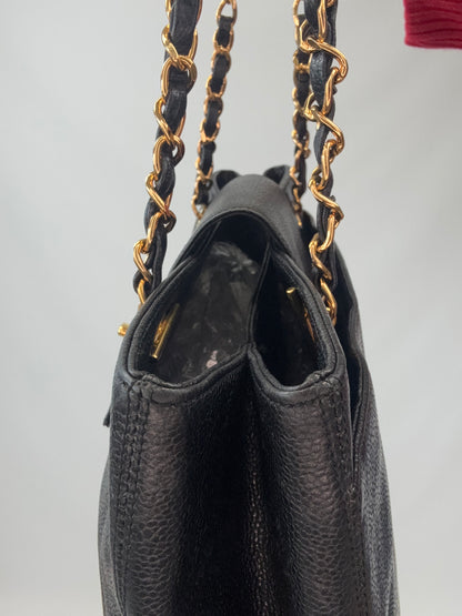 Chanel Supermodel Caviar Leather Tote - Black right side top