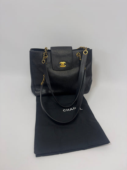 Chanel Supermodel Caviar Leather Tote - Black with dust bag
