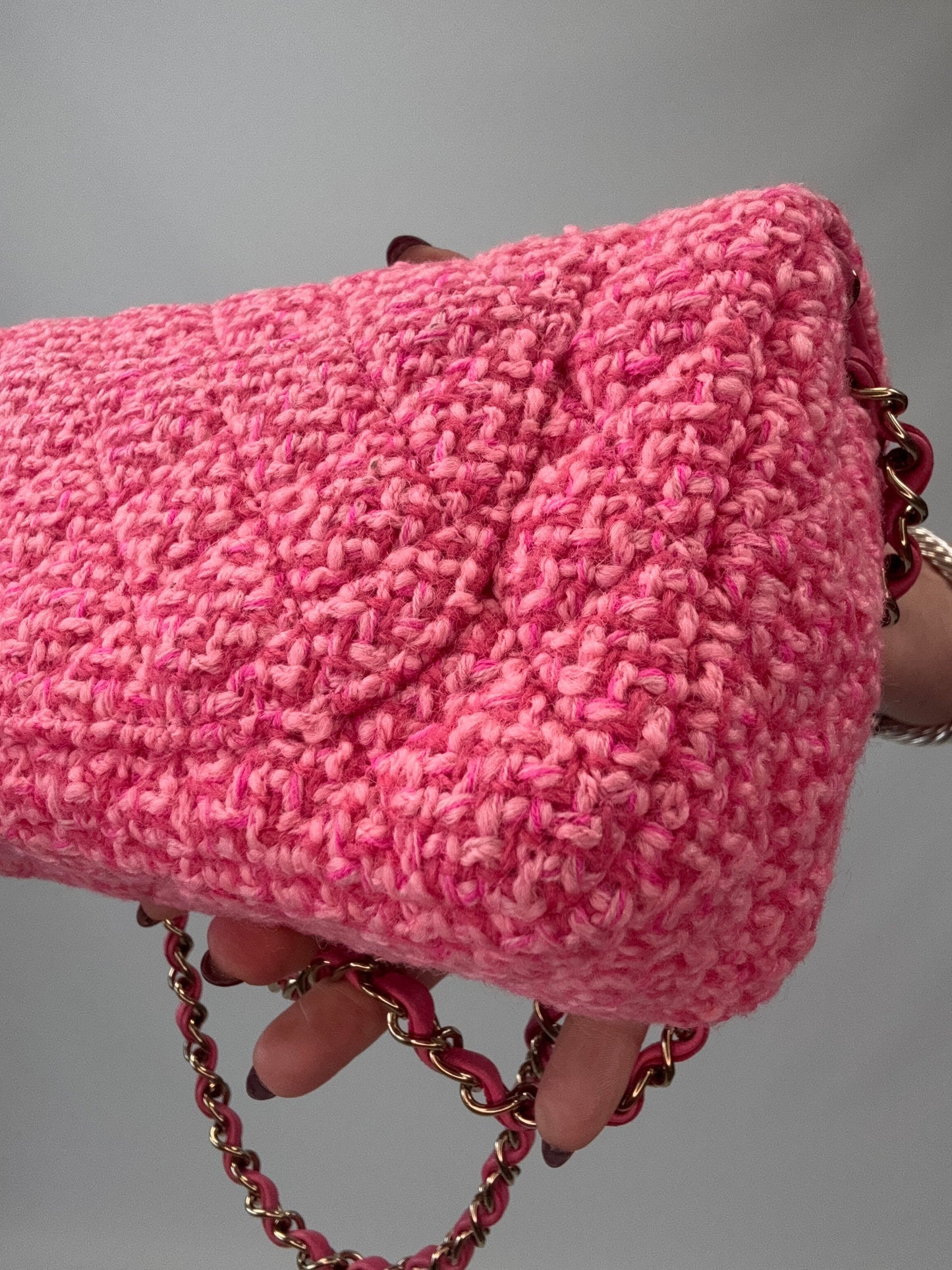 Chanel Tweed Quilted Mini Rectangular Flap Bag back right bottom corner