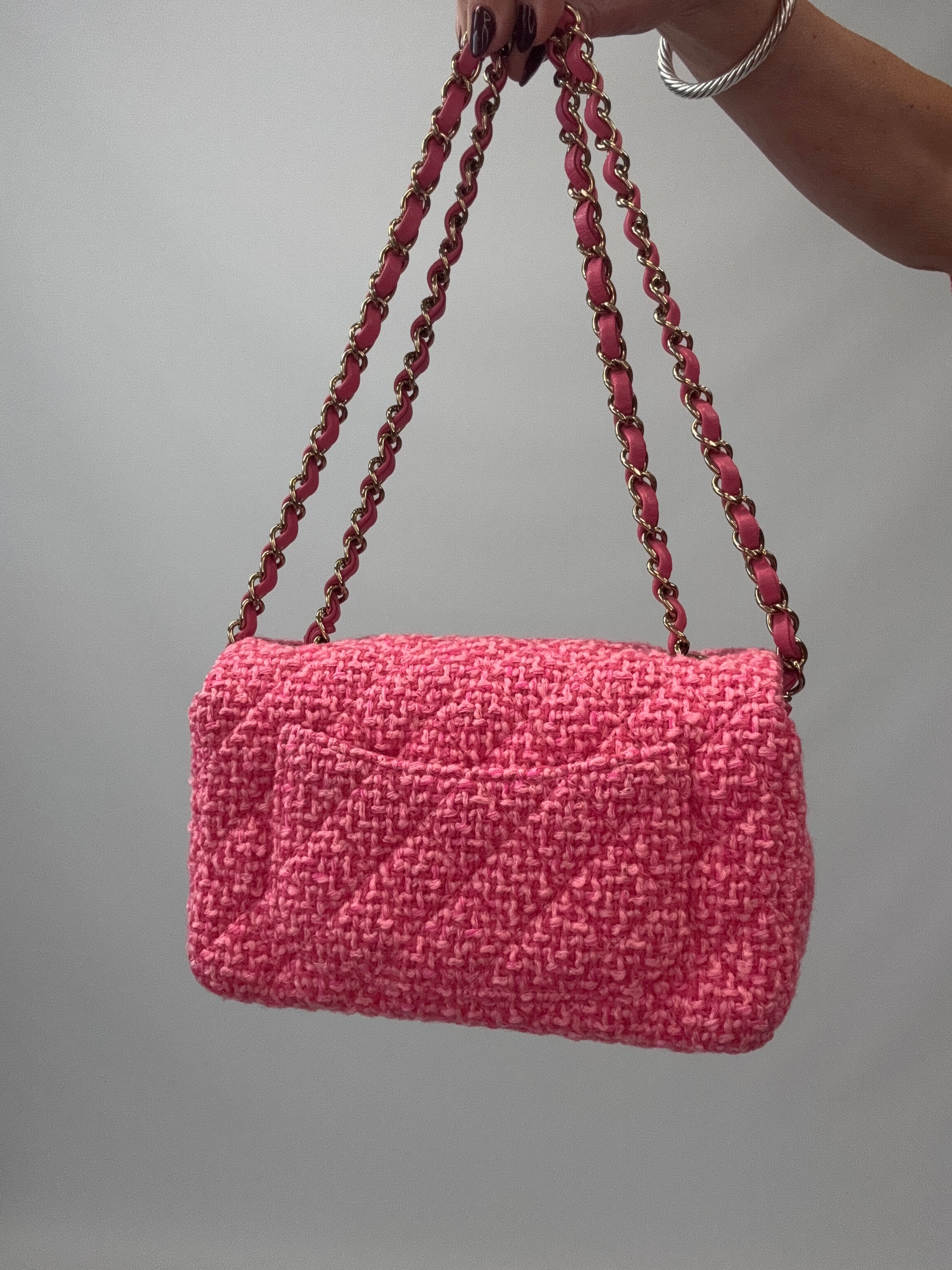 Chanel Tweed Quilted Mini Rectangular Flap Bag  back of handbag