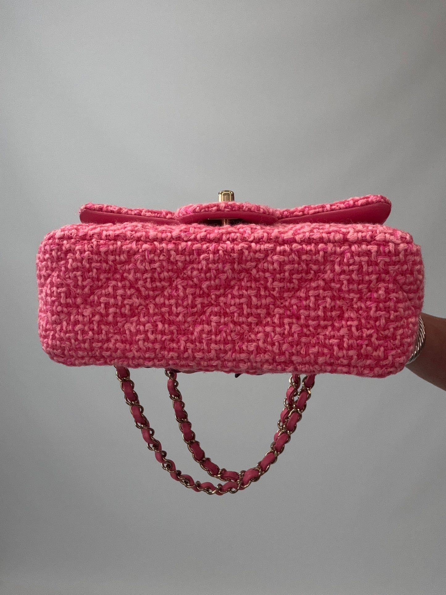 Chanel Tweed Quilted Mini Rectangular Flap Bag bottom of handbag