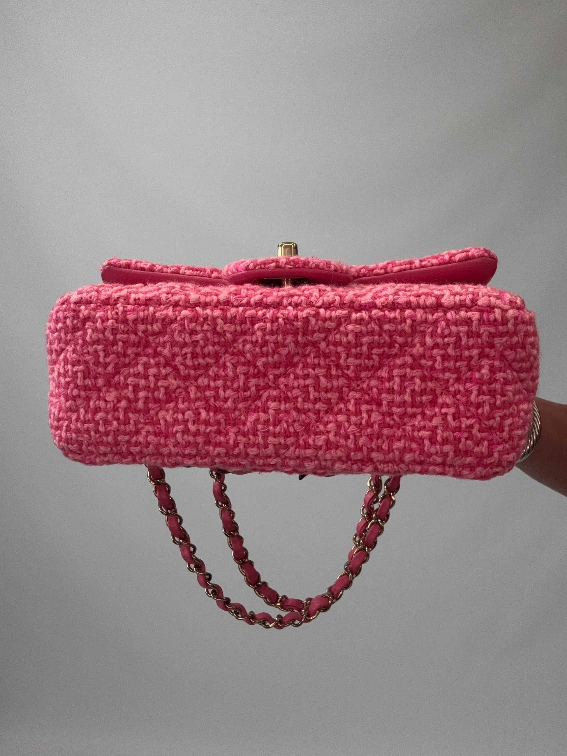 Chanel Tweed Quilted Mini Rectangular Flap Bag bottom of handbag