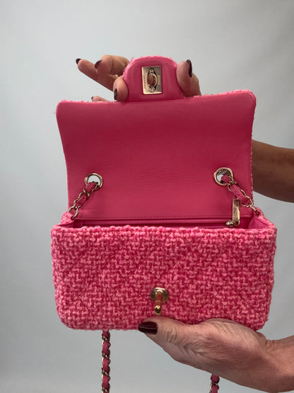 Chanel Tweed Quilted Mini Rectangular Flap Bag flap interior