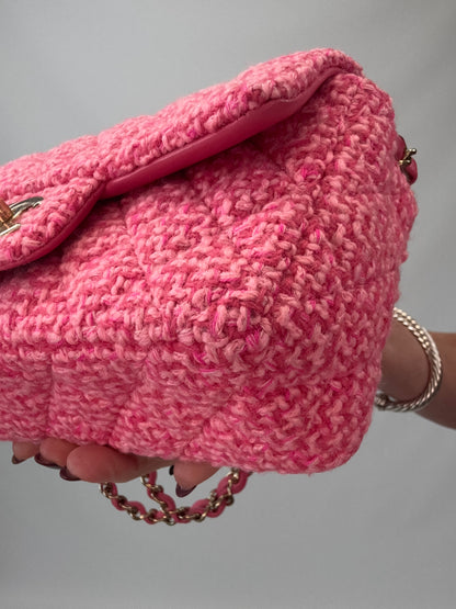 Chanel Tweed Quilted Mini Rectangular Flap Bag front right bottom corner
