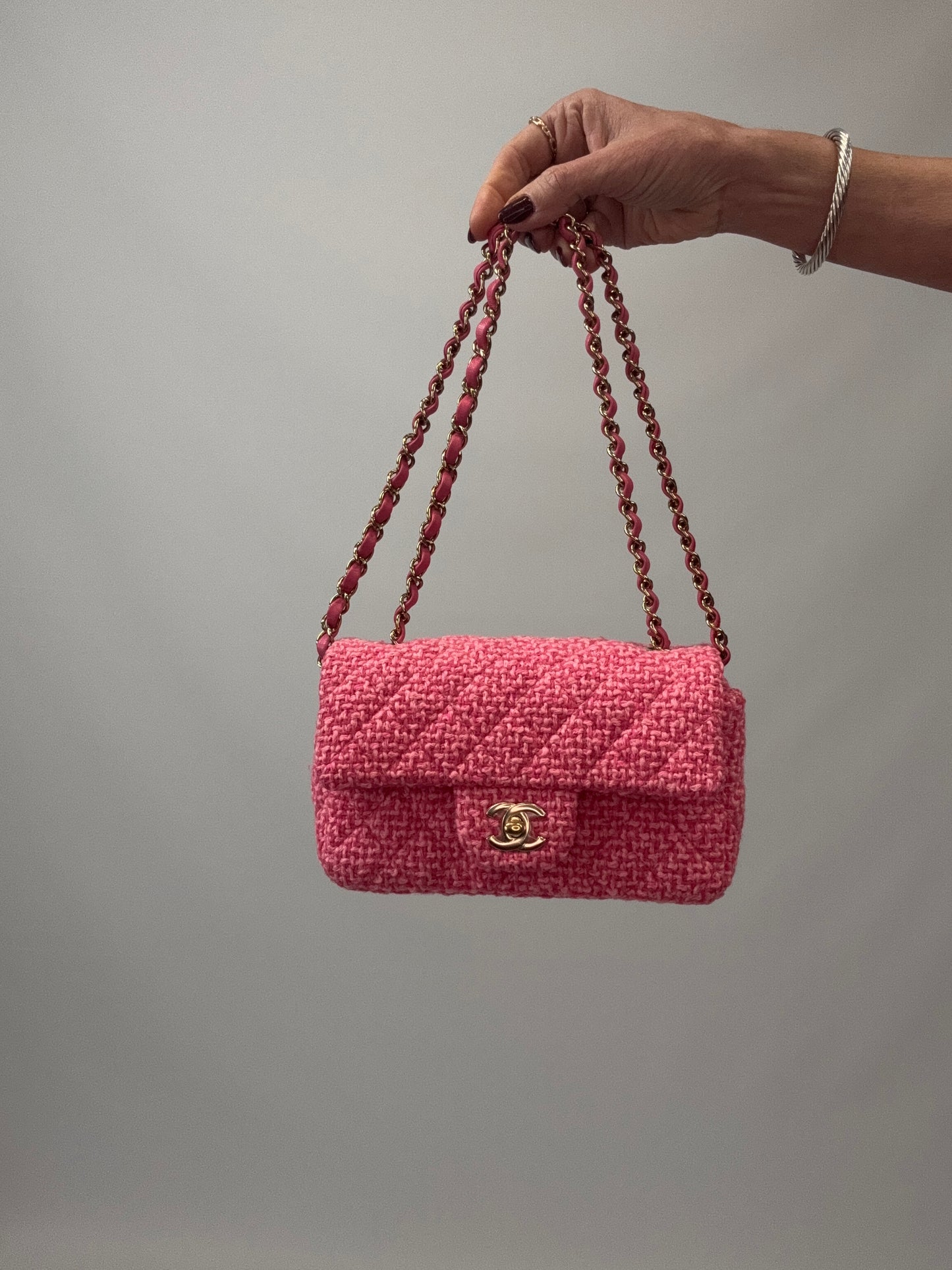 Chanel Tweed Quilted Mini Rectangular Flap Bag  front of handbag