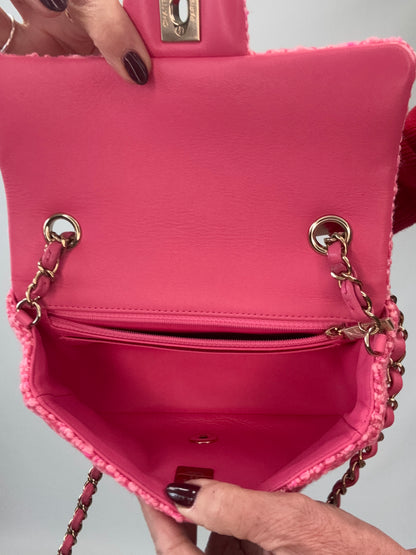 Chanel Tweed Quilted Mini Rectangular Flap Bag interior of handbag