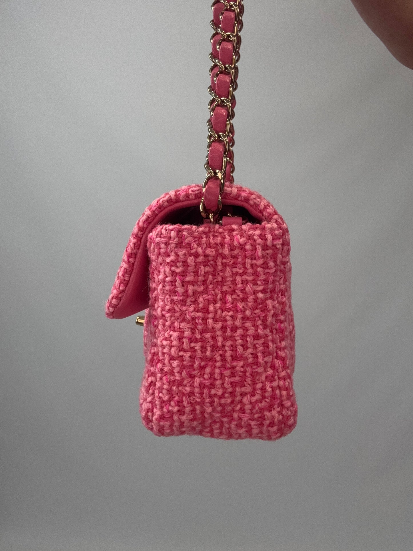 Chanel Tweed Quilted Mini Rectangular Flap Bag right side of handbag