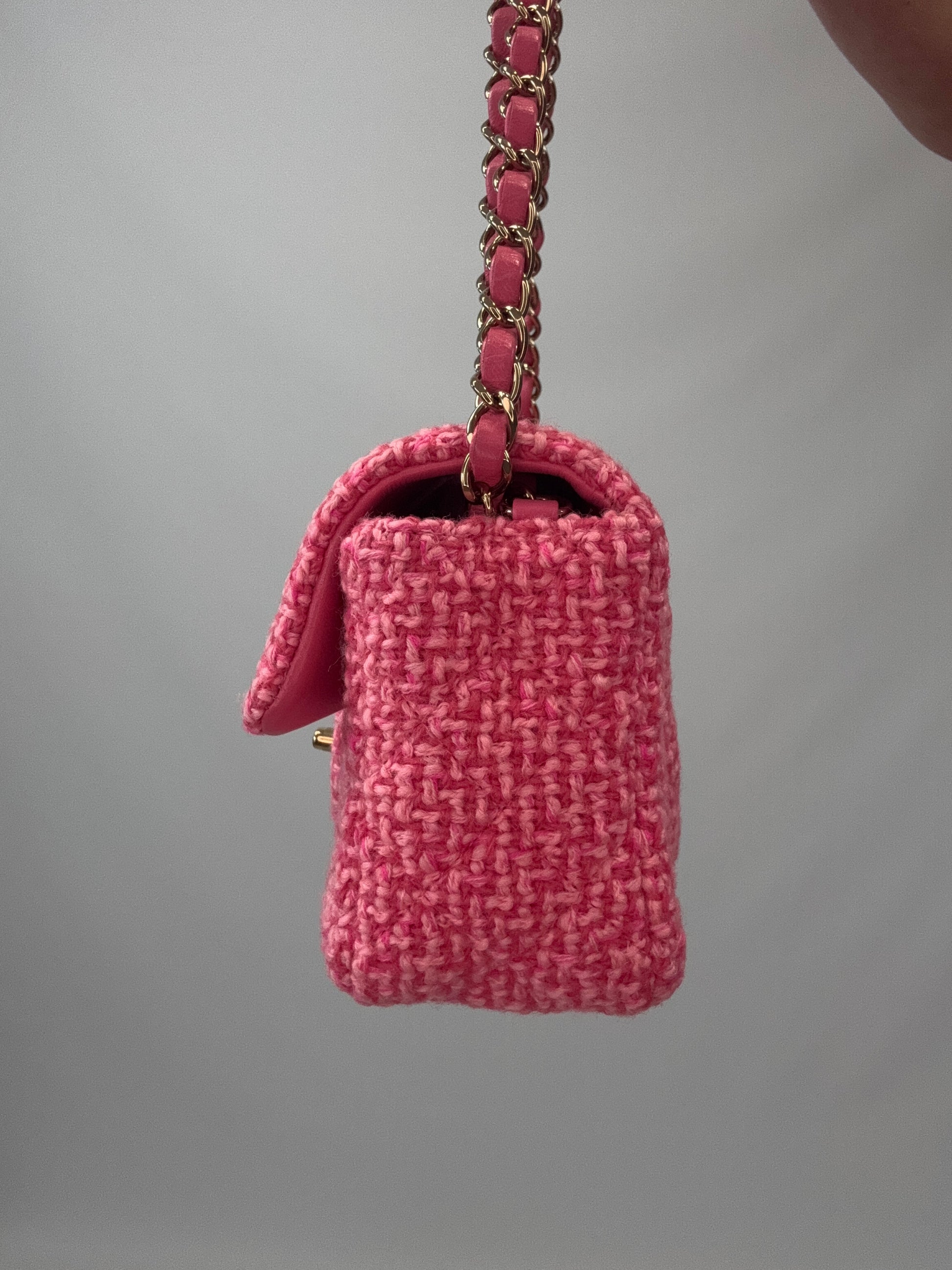 Chanel Tweed Quilted Mini Rectangular Flap Bag right side of handbag