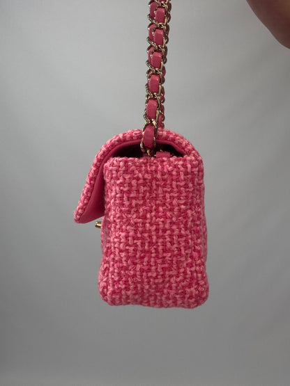 Chanel Tweed Quilted Mini Rectangular Flap Bag right side of handbag