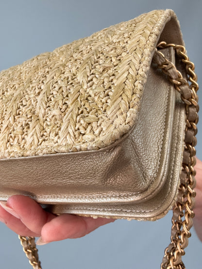 Chanel Woven Raffia Paris Athens Wallet On Chain back right bottom corner