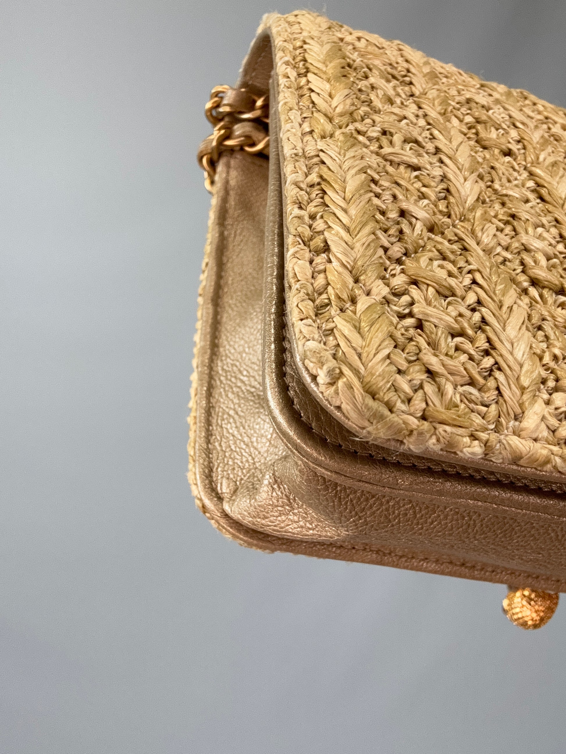 Chanel Woven Raffia Paris Athens Wallet On Chain front left bottom corner