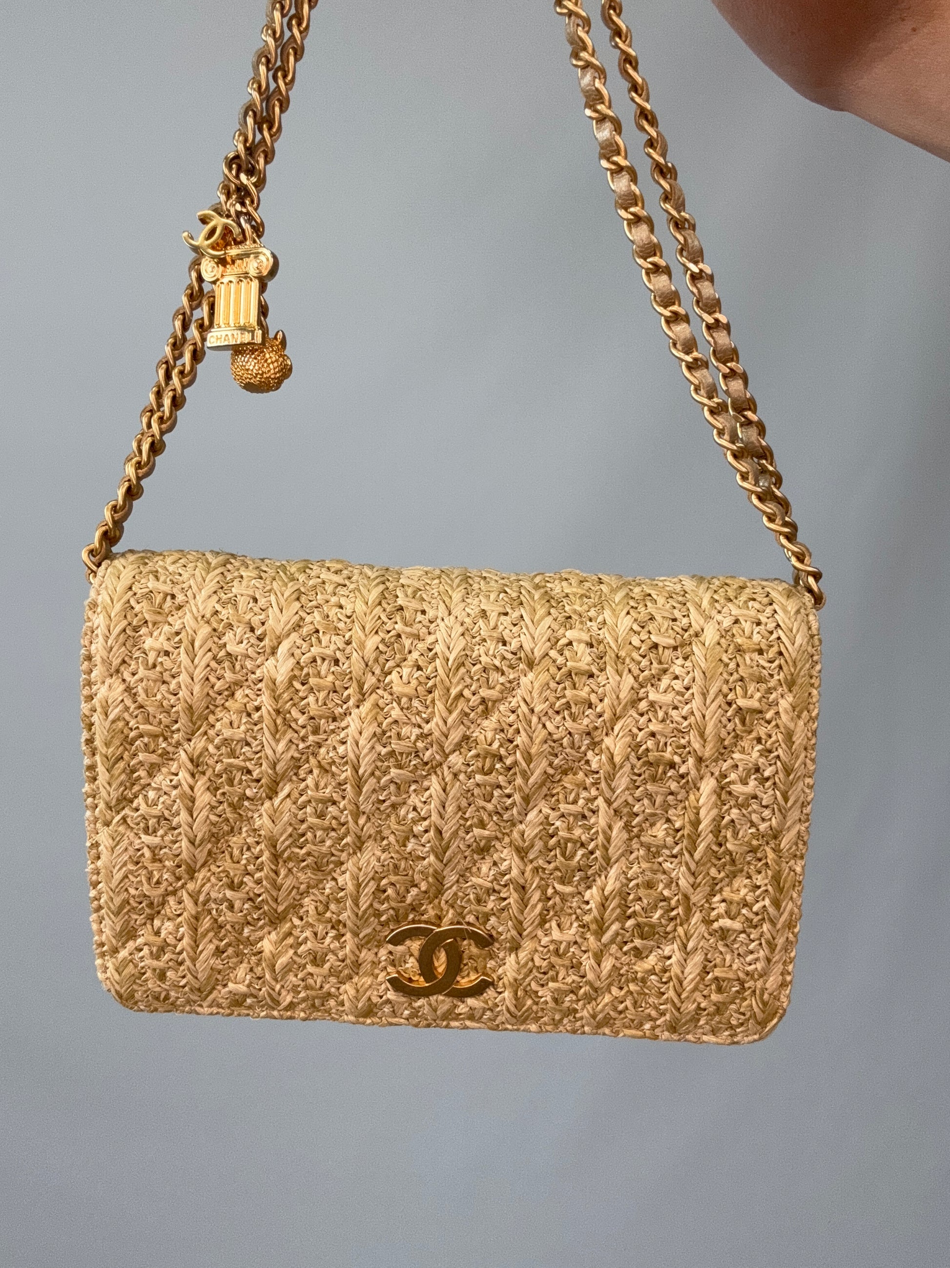 Chanel Woven Raffia Paris Athens Wallet On Chain front of handbag